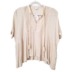 NWT Patrons of Peace Womens Tassels Lace Trim VNeck Top Size S Bohemian Babydoll